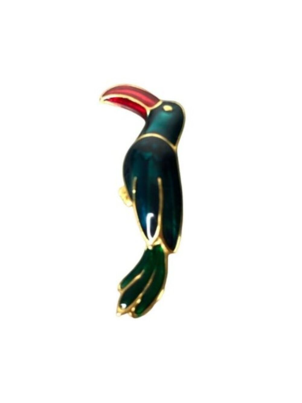 Parrot Brooch Pin Enamel Green Red Gold Color Toucan Alloy Costume Jewelry EUC